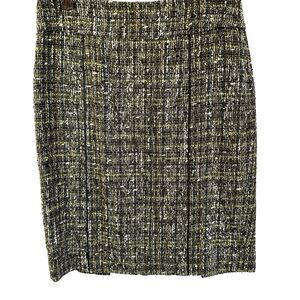 Eccoci Womens Green Black Tweed Double Slits Lined Knee-Length Pencil Skirt Sz 6